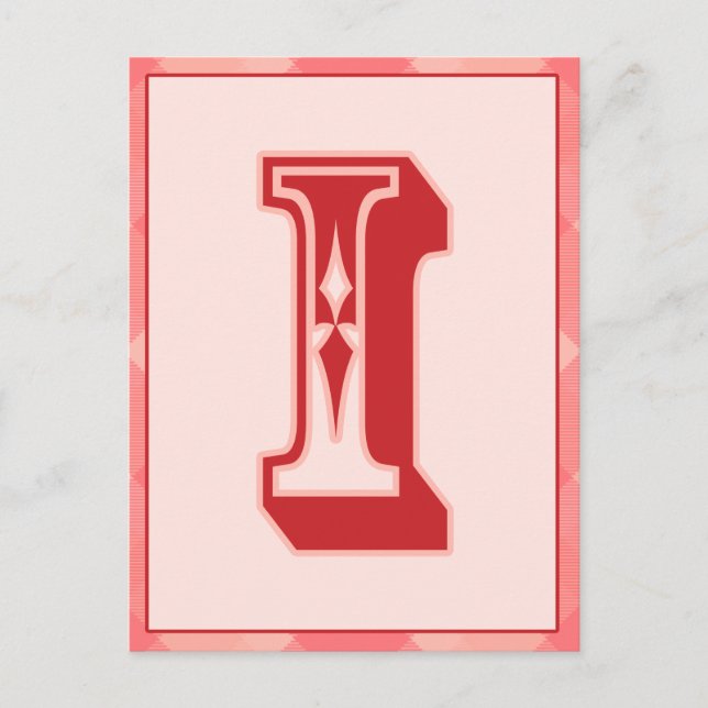 Pink Plaid Letter "I" Typography Banner Card (Front)
