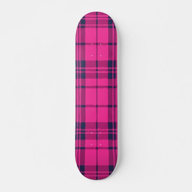 Pink Plaid Modern Pattern Design Skateboard (Front)