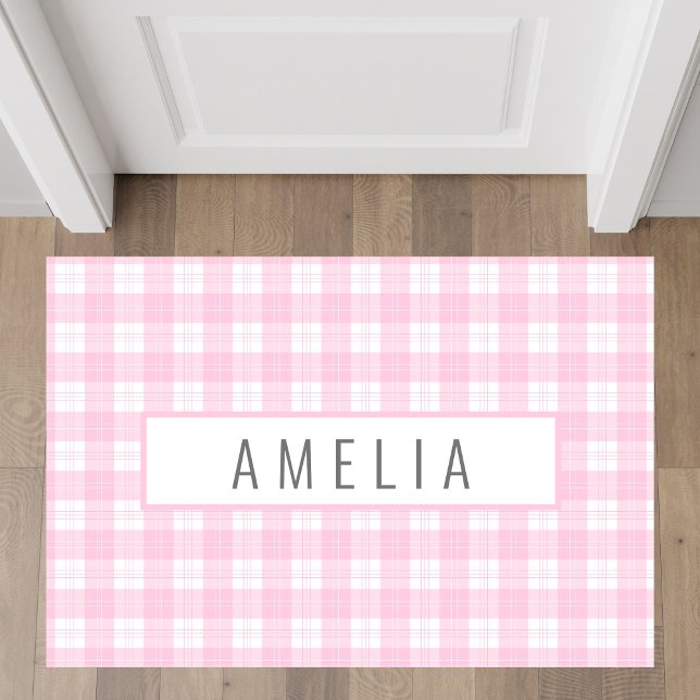 Pink Plaid Monogram Girl Nursery Bedroom Rug (Creator Uploaded)