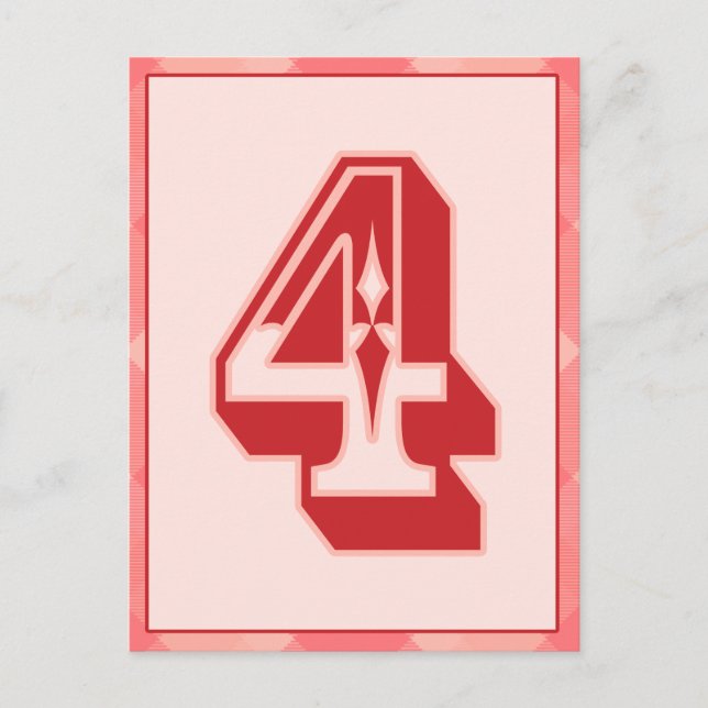 Pink Plaid Number "4" Typography Banner Card (Front)