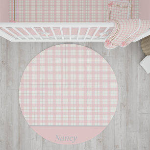 Pink Plaid Nursery Farmhouse Custom Name Rug