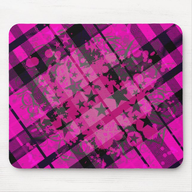 Pink Plaid Paint Splatter Mouse Pad (Front)