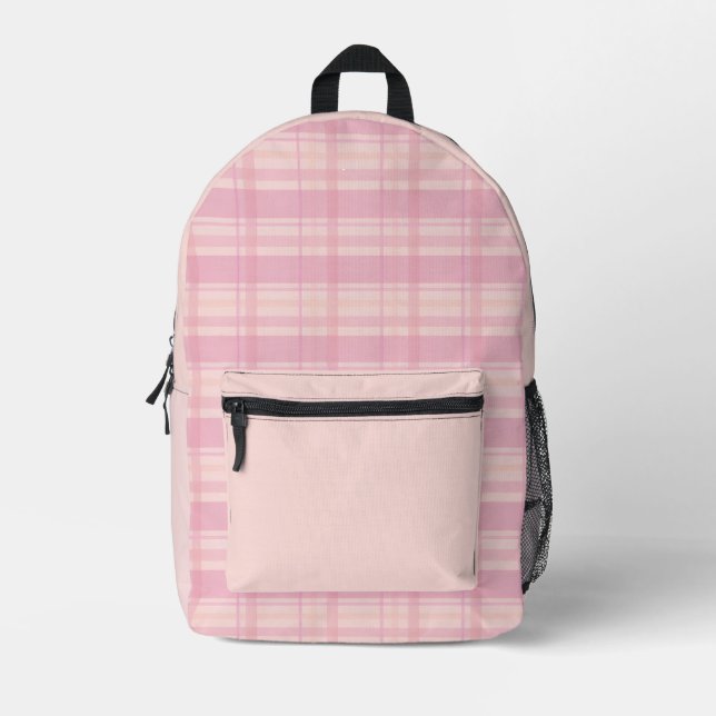 Pink Plaid Pastel Pattern Printed Backpack (Front)