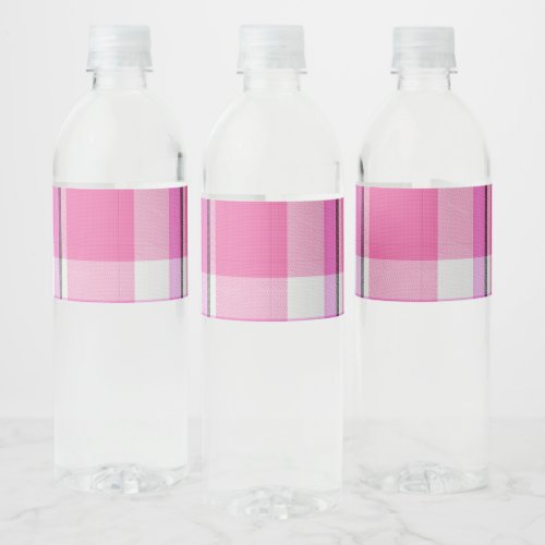 Pink Plaid Pattern Check Print Tartan Gingham Water Bottle Label