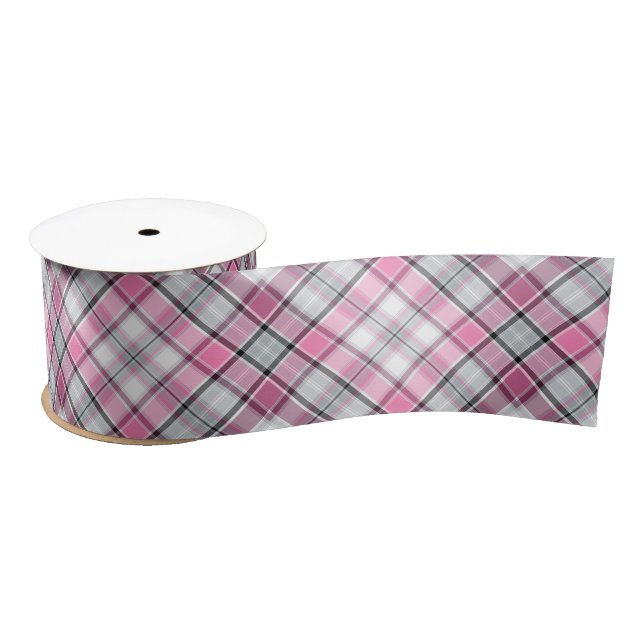 Pink Plaid Pattern Chic Satin Ribbon (Spool)