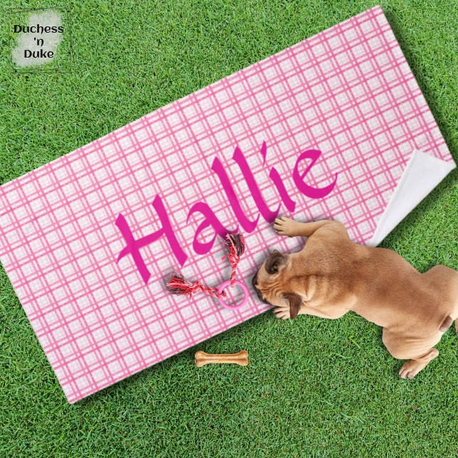 Pink Plaid Pattern Design Pet Towel (Pink Plaid Pattern Design Pet Towel)