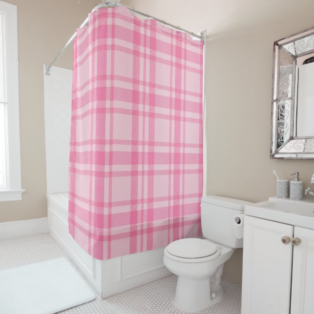 Pink Plaid Pattern Shower Curtain (In Situ)