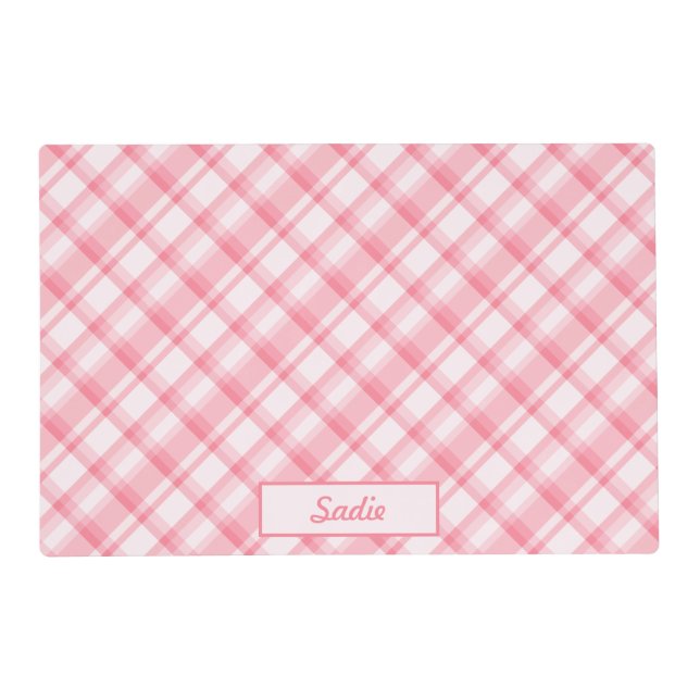 Pink Plaid Pattern With Custom Name Placemat (Front)