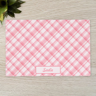 Pink Plaid Pattern With Custom Name Placemat