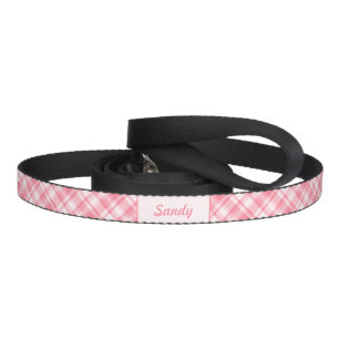 Pink Plaid Pattern With Custom Pet Name Leash