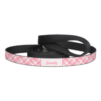 Pink Plaid Pattern With Custom Pet Name Leash