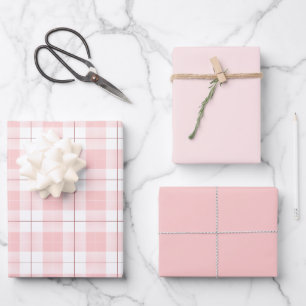 Pink Plaid Pattern with Matching Shades of Pink Wrapping Paper Sheets