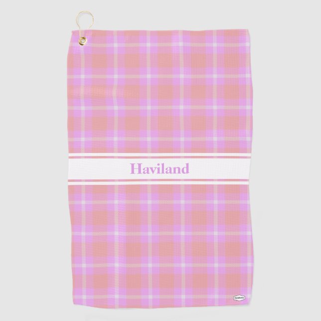 Pink Plaid Personalized Golf Towel HAMbWG (Front)