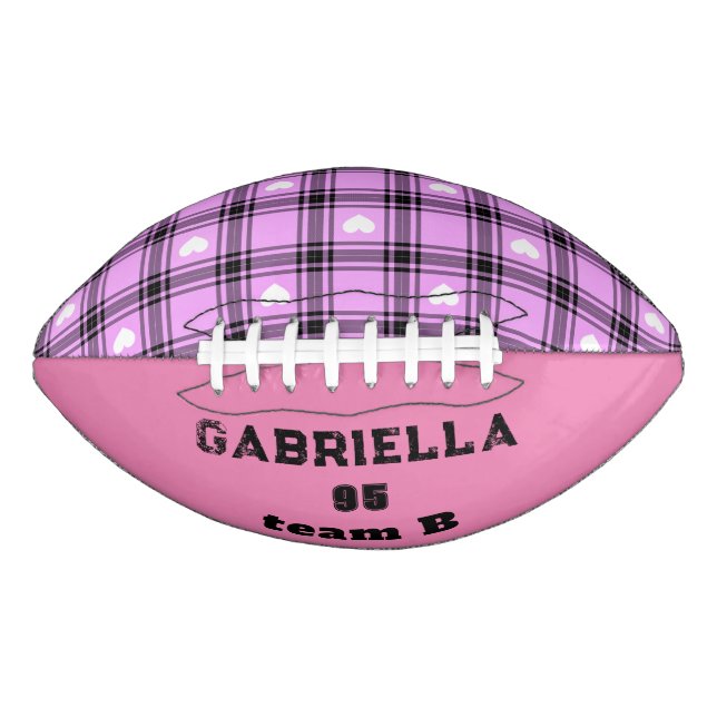 Pink Plaid Personalized Name Number and Team       Football (Front)
