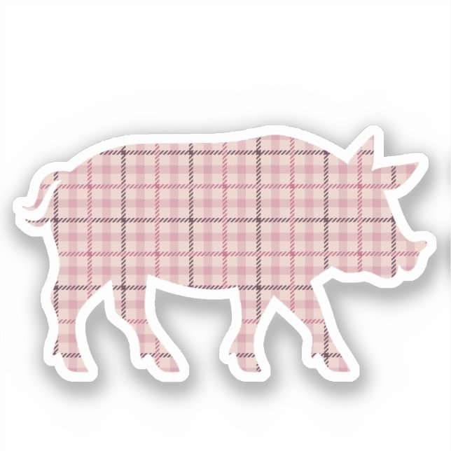 Pink Plaid Pig Sticker (Front)