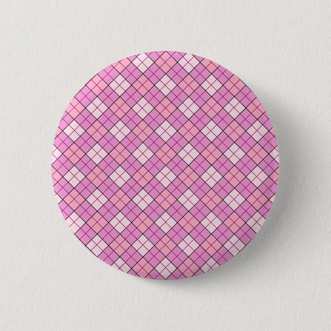 Pink Plaid Pinback Button (Front)