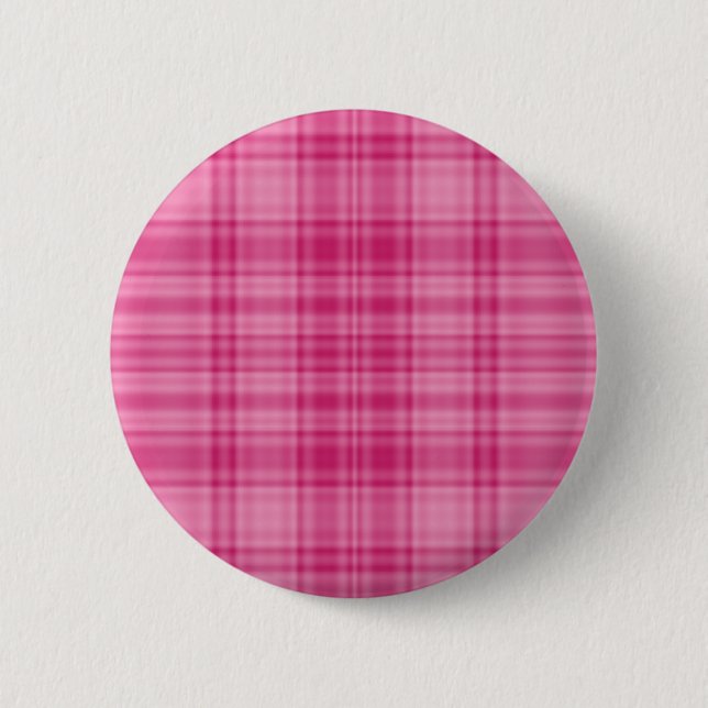 Pink Plaid Pinback Button (Front)