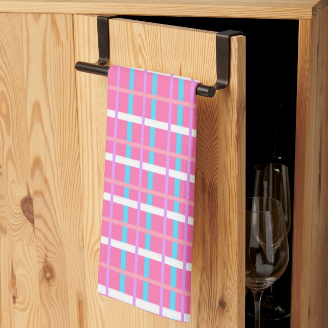 Pink Plaid Pop Kitchen Towel (Thirds Fold)