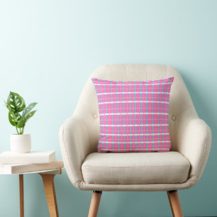 Pink Plaid Pop Throw Pillow