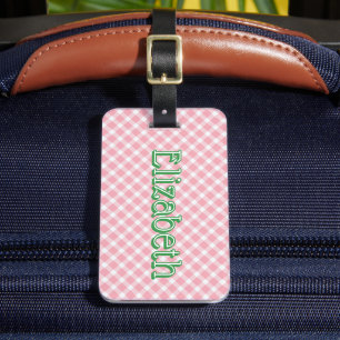 Pink Plaid Preppy Girl Personalized School Bag Luggage Tag