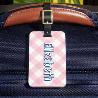 Pink Plaid Preppy Girl Personalized School Bag Tag