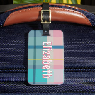 Pink Plaid Preppy Girl Personalized School Bag Tag