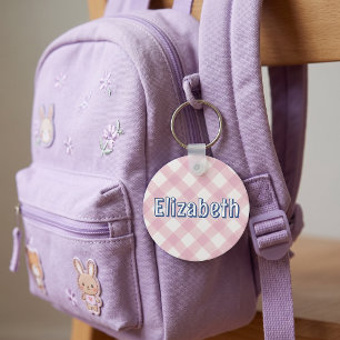 Pink Plaid Preppy Girl Personalized School Bag Tag Keychain