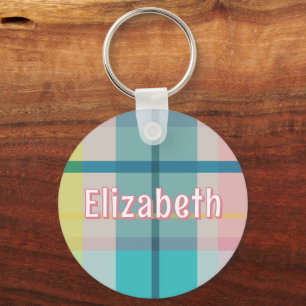 Pink Plaid Preppy Girl Personalized School Bag Tag Keychain