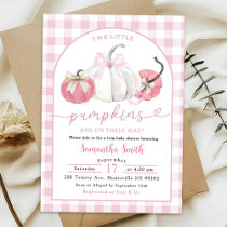 Pink Plaid Preppy Pumpkin Girl Twins Baby Shower Invitation