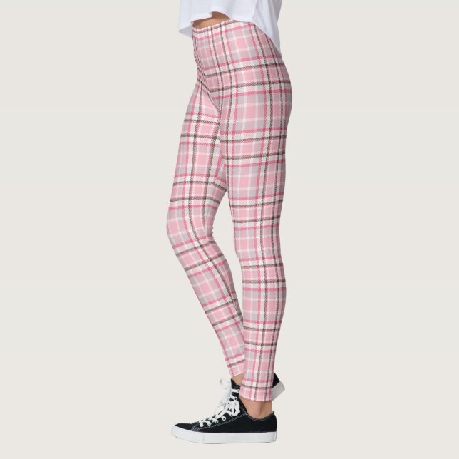 Pink Plaid Print Women's Leggings (Left)