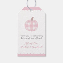 Pink Plaid Pumpkin Baby Girl Shower Favor Tags