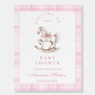 Pink Plaid Rocking Horse Baby Shower Foam Board