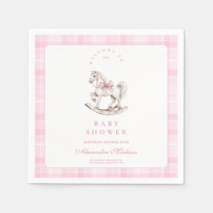 Pink Plaid Rocking Horse Baby Shower Napkins