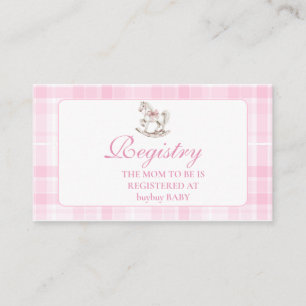 Pink Plaid Rocking Horse Baby Shower Registry Enclosure Card