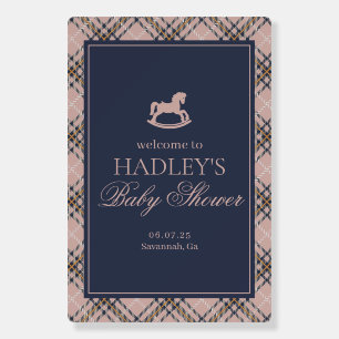 Pink Plaid Rocking Horse Baby Shower Welcome Foam Board