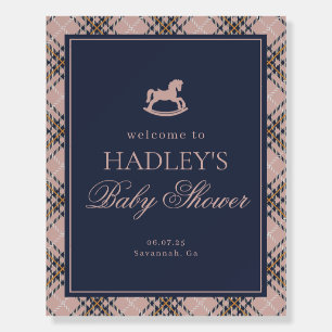 Pink Plaid Rocking Horse Baby Shower Welcome Foam Board