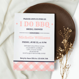 Pink Plaid Rustic I DO BBQ Bridal Shower Invitation