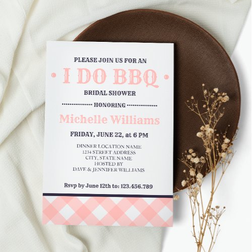 Pink Plaid  Rustic I DO BBQ Bridal Shower Invitation