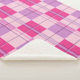 Pink Plaid Sherpa Blanket Soft Purple Tartan Throw