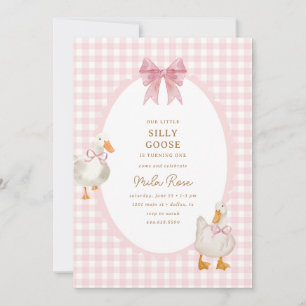 Pink Plaid Silly Goose Coquette Birthday Invitation