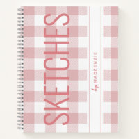 Pink Plaid Sketch Book Personalized Name