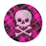 Pink Plaid Skull Magnet