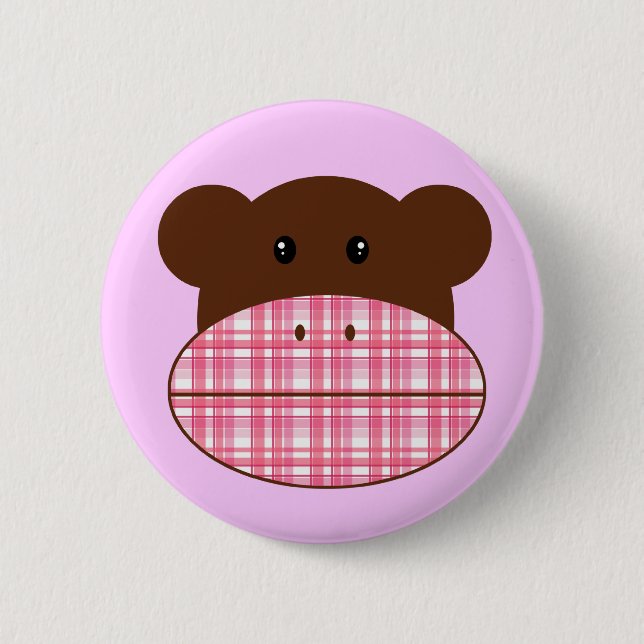 Pink Plaid Sock Monkey - button (Front)