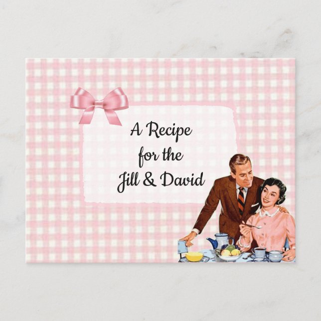 Pink Plaid Tablecloth Wedding Recipe Card (Front)