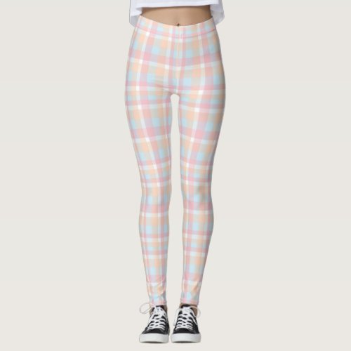 Pink Plaid Tartan Checkered Pattern Leggings