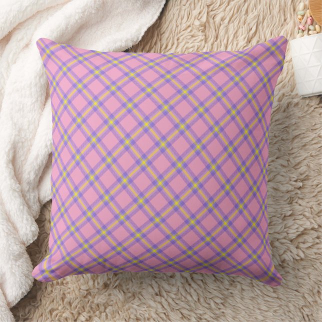 Pink Plaid Tartan Kaleidoscope Throw Pillow (Blanket)