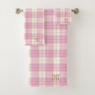 Pink Plaid Tartan Personalized Monogram Girls Bath Towel Set