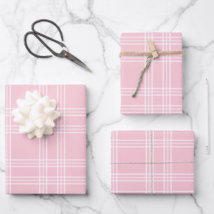 Pink Plaid Tartan Wrapping Paper Sheets