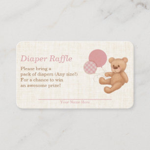 Pink Plaid Teddy Bear Baby Shower Diaper Raffle Enclosure Card
