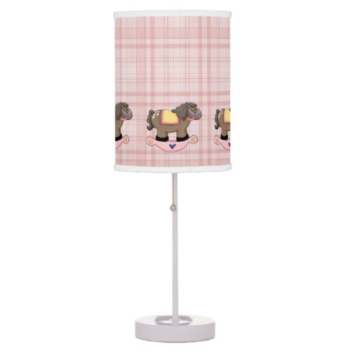 Pink Plaid Toy Rocking Horse Baby Girls Nursery Table Lamp